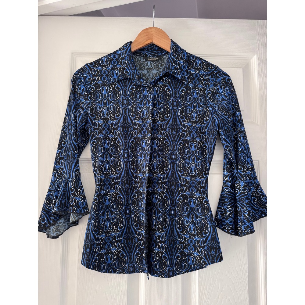 Retro 90s Inspired Whimsigoth Paisley Button Down Three Quarter Bell‎ Sleeves